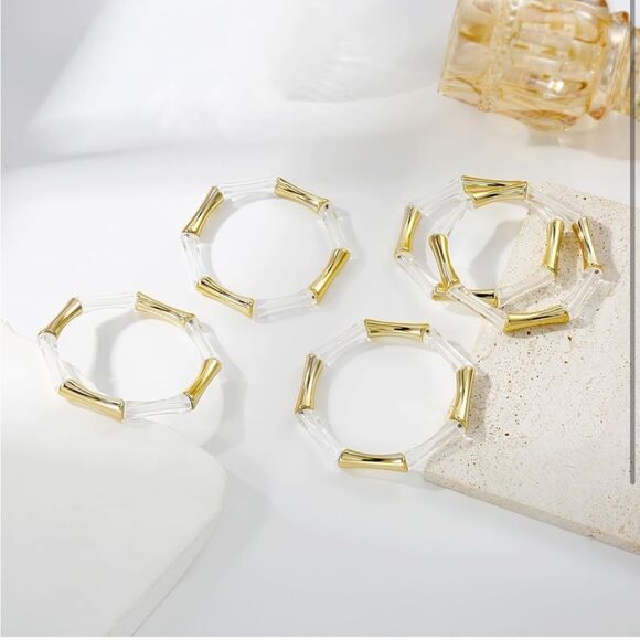 Gold and Clear Bamboo-Inspired Stackable Bracelets - Picture 4 of 5